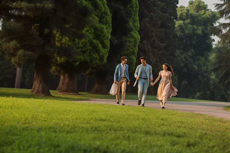 春天在阳光明媚的树木里畅谈的人们,高清,摄影图,摄影图片,图片大全,摄影图免费下载